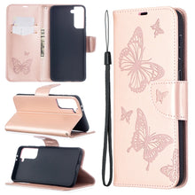 Load image into Gallery viewer, Embossing Two Butterflies Pattern Horizontal Flip PU Leather Case with Holder &amp; Card Slot &amp; Wallet &amp; Lanyard, For Samsung Galaxy S21 5G, For Samsung Galaxy S21+ 5G, For Samsung Galaxy S21 Ultra 5G