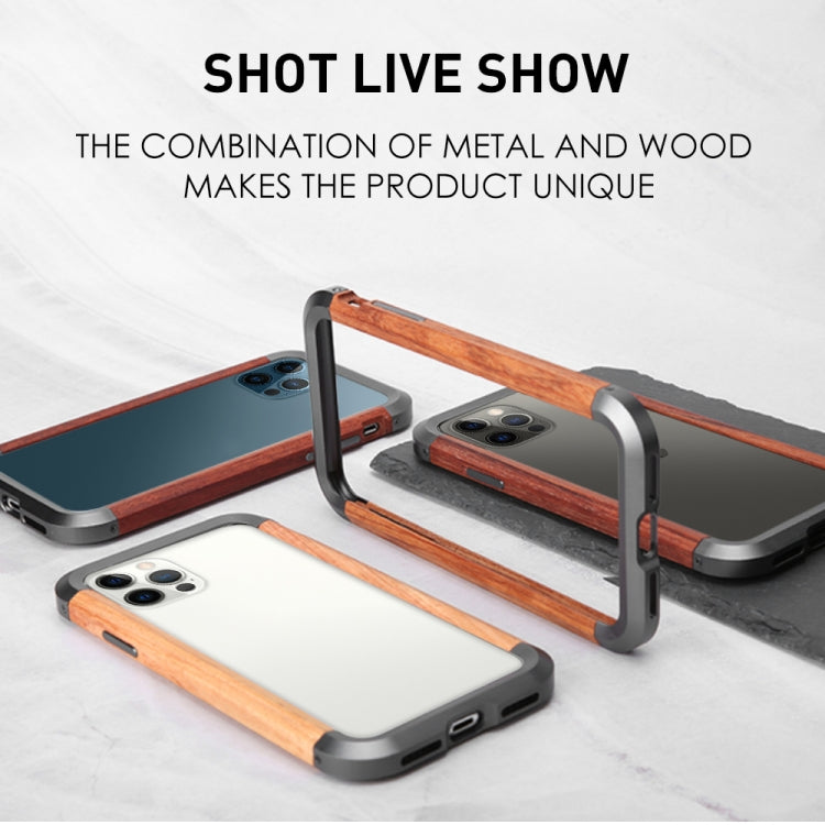 R-JUST Metal + Wood Frame Protective Case, For iPhone 12 mini, For iPhone 12 / 12 Pro, For iPhone 12 Pro Max