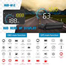 Load image into Gallery viewer, M12 OBD2 + GPS Mode Car Head-up Display HUD Overspeed / Speed / Water Temperature / Low Voltage / Fault Alarm, M12