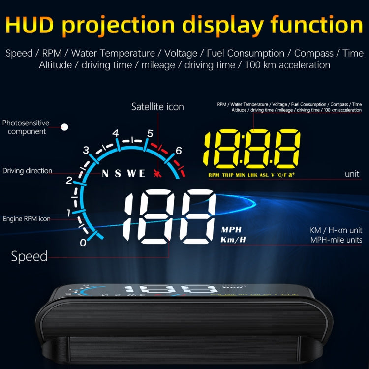 M12 OBD2 + GPS Mode Car Head-up Display HUD Overspeed / Speed / Water Temperature / Low Voltage / Fault Alarm, M12