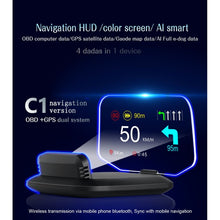 Load image into Gallery viewer, C1 OBD2 + GPS Mode Car HUD Head-up Display Compass / Speed / Water Temperature / Voltage Display / Speed / Fault Alarm / Navigation Function, C1 With Navigation Function