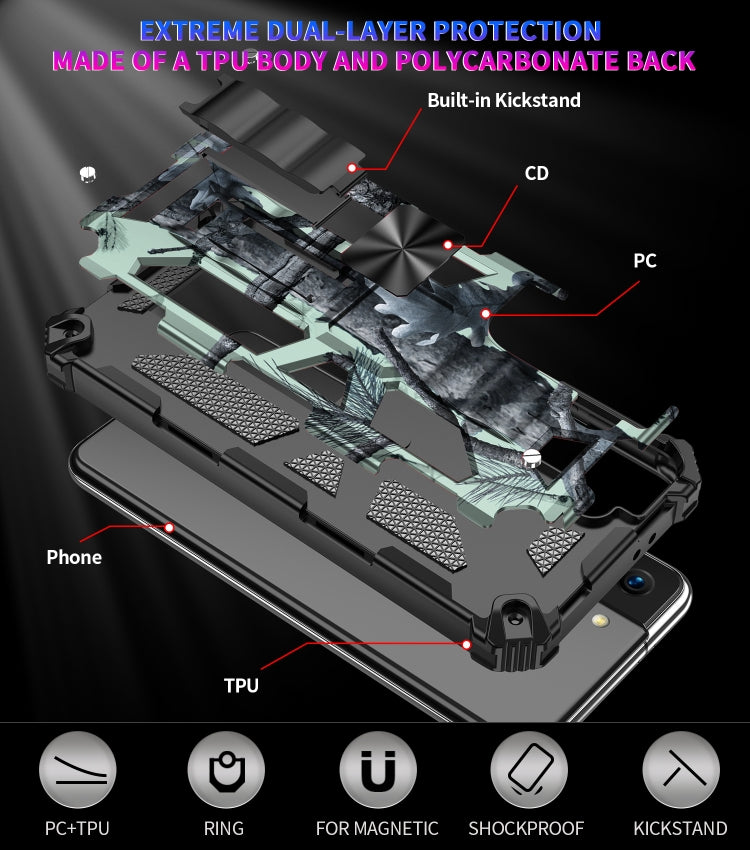 Camouflage Armor Shockproof TPU + PC Magnetic Protective Case with Holder, For Samsung Galaxy S21 5G, For Samsung Galaxy S21+ 5G, For Samsung Galaxy S21 Ultra 5G