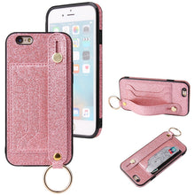 Load image into Gallery viewer, Glitter Powder PU+TPU Shockproof Protective Case with Holder &amp; Card Slots &amp; Wrist Strap, For iPhone 6 / 6s, For iPhone 6 Plus / 6s Plus, For iPhone SE 2022 / SE 2020 / 8 / 7, For iPhone 8 Plus / 7 Plus, For iPhone 11, For iPhone 11 Pro                 ...