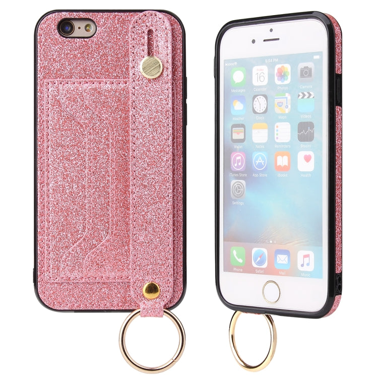 Glitter Powder PU+TPU Shockproof Protective Case with Holder & Card Slots & Wrist Strap, For iPhone 6 / 6s, For iPhone 6 Plus / 6s Plus, For iPhone SE 2022 / SE 2020 / 8 / 7, For iPhone 8 Plus / 7 Plus, For iPhone 11, For iPhone 11 Pro                 ...