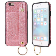 Load image into Gallery viewer, Glitter Powder PU+TPU Shockproof Protective Case with Holder &amp; Card Slots &amp; Wrist Strap, For iPhone 6 / 6s, For iPhone 6 Plus / 6s Plus, For iPhone SE 2022 / SE 2020 / 8 / 7, For iPhone 8 Plus / 7 Plus, For iPhone 11, For iPhone 11 Pro                 ...