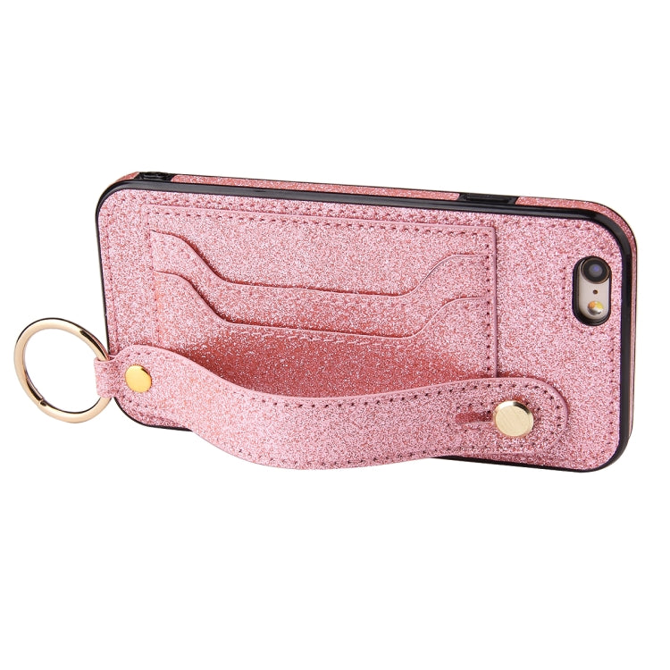 Glitter Powder PU+TPU Shockproof Protective Case with Holder & Card Slots & Wrist Strap, For iPhone 6 / 6s, For iPhone 6 Plus / 6s Plus, For iPhone SE 2022 / SE 2020 / 8 / 7, For iPhone 8 Plus / 7 Plus, For iPhone 11, For iPhone 11 Pro                 ...