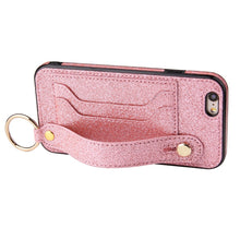 Load image into Gallery viewer, Glitter Powder PU+TPU Shockproof Protective Case with Holder &amp; Card Slots &amp; Wrist Strap, For iPhone 6 / 6s, For iPhone 6 Plus / 6s Plus, For iPhone SE 2022 / SE 2020 / 8 / 7, For iPhone 8 Plus / 7 Plus, For iPhone 11, For iPhone 11 Pro                 ...