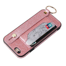 Load image into Gallery viewer, Glitter Powder PU+TPU Shockproof Protective Case with Holder &amp; Card Slots &amp; Wrist Strap, For iPhone 6 / 6s, For iPhone 6 Plus / 6s Plus, For iPhone SE 2022 / SE 2020 / 8 / 7, For iPhone 8 Plus / 7 Plus, For iPhone 11, For iPhone 11 Pro                 ...