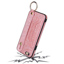 Load image into Gallery viewer, Glitter Powder PU+TPU Shockproof Protective Case with Holder &amp; Card Slots &amp; Wrist Strap, For iPhone 6 / 6s, For iPhone 6 Plus / 6s Plus, For iPhone SE 2022 / SE 2020 / 8 / 7, For iPhone 8 Plus / 7 Plus, For iPhone 11, For iPhone 11 Pro                 ...