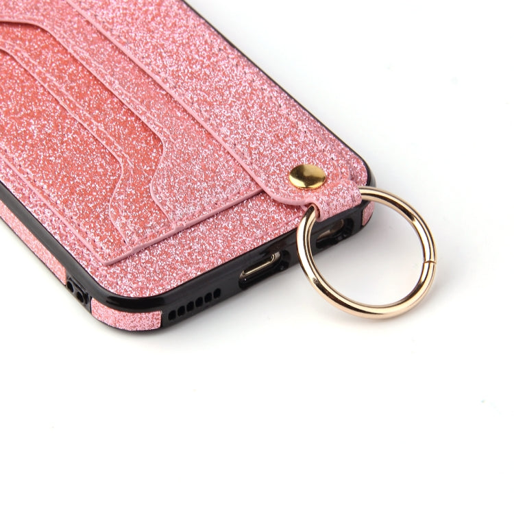 Glitter Powder PU+TPU Shockproof Protective Case with Holder & Card Slots & Wrist Strap, For iPhone 6 / 6s, For iPhone 6 Plus / 6s Plus, For iPhone SE 2022 / SE 2020 / 8 / 7, For iPhone 8 Plus / 7 Plus, For iPhone 11, For iPhone 11 Pro                 ...