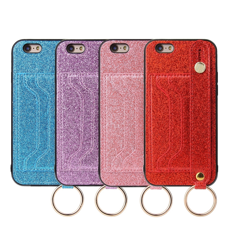 Glitter Powder PU+TPU Shockproof Protective Case with Holder & Card Slots & Wrist Strap, For iPhone 6 / 6s, For iPhone 6 Plus / 6s Plus, For iPhone SE 2022 / SE 2020 / 8 / 7, For iPhone 8 Plus / 7 Plus, For iPhone 11, For iPhone 11 Pro                 ...