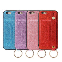 Load image into Gallery viewer, Glitter Powder PU+TPU Shockproof Protective Case with Holder &amp; Card Slots &amp; Wrist Strap, For iPhone 6 / 6s, For iPhone 6 Plus / 6s Plus, For iPhone SE 2022 / SE 2020 / 8 / 7, For iPhone 8 Plus / 7 Plus, For iPhone 11, For iPhone 11 Pro                 ...
