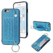 Load image into Gallery viewer, Glitter Powder PU+TPU Shockproof Protective Case with Holder &amp; Card Slots &amp; Wrist Strap, For iPhone 6 / 6s, For iPhone 6 Plus / 6s Plus, For iPhone SE 2022 / SE 2020 / 8 / 7, For iPhone 8 Plus / 7 Plus, For iPhone 11, For iPhone 11 Pro                 ...