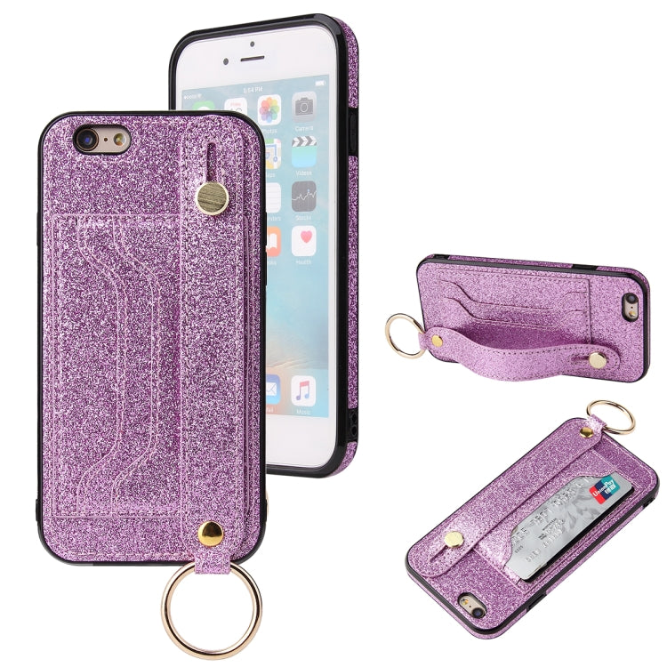 Glitter Powder PU+TPU Shockproof Protective Case with Holder & Card Slots & Wrist Strap, For iPhone 6 / 6s, For iPhone 6 Plus / 6s Plus, For iPhone SE 2022 / SE 2020 / 8 / 7, For iPhone 8 Plus / 7 Plus, For iPhone 11, For iPhone 11 Pro                 ...
