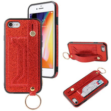 Load image into Gallery viewer, Glitter Powder PU+TPU Shockproof Protective Case with Holder &amp; Card Slots &amp; Wrist Strap, For iPhone 6 / 6s, For iPhone 6 Plus / 6s Plus, For iPhone SE 2022 / SE 2020 / 8 / 7, For iPhone 8 Plus / 7 Plus, For iPhone 11, For iPhone 11 Pro                 ...