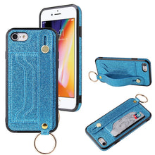 Load image into Gallery viewer, Glitter Powder PU+TPU Shockproof Protective Case with Holder &amp; Card Slots &amp; Wrist Strap, For iPhone 6 / 6s, For iPhone 6 Plus / 6s Plus, For iPhone SE 2022 / SE 2020 / 8 / 7, For iPhone 8 Plus / 7 Plus, For iPhone 11, For iPhone 11 Pro                 ...