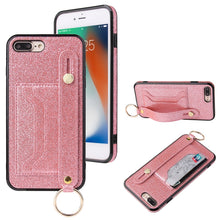 Load image into Gallery viewer, Glitter Powder PU+TPU Shockproof Protective Case with Holder &amp; Card Slots &amp; Wrist Strap, For iPhone 6 / 6s, For iPhone 6 Plus / 6s Plus, For iPhone SE 2022 / SE 2020 / 8 / 7, For iPhone 8 Plus / 7 Plus, For iPhone 11, For iPhone 11 Pro                 ...