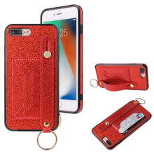 Load image into Gallery viewer, Glitter Powder PU+TPU Shockproof Protective Case with Holder &amp; Card Slots &amp; Wrist Strap, For iPhone 6 / 6s, For iPhone 6 Plus / 6s Plus, For iPhone SE 2022 / SE 2020 / 8 / 7, For iPhone 8 Plus / 7 Plus, For iPhone 11, For iPhone 11 Pro                 ...
