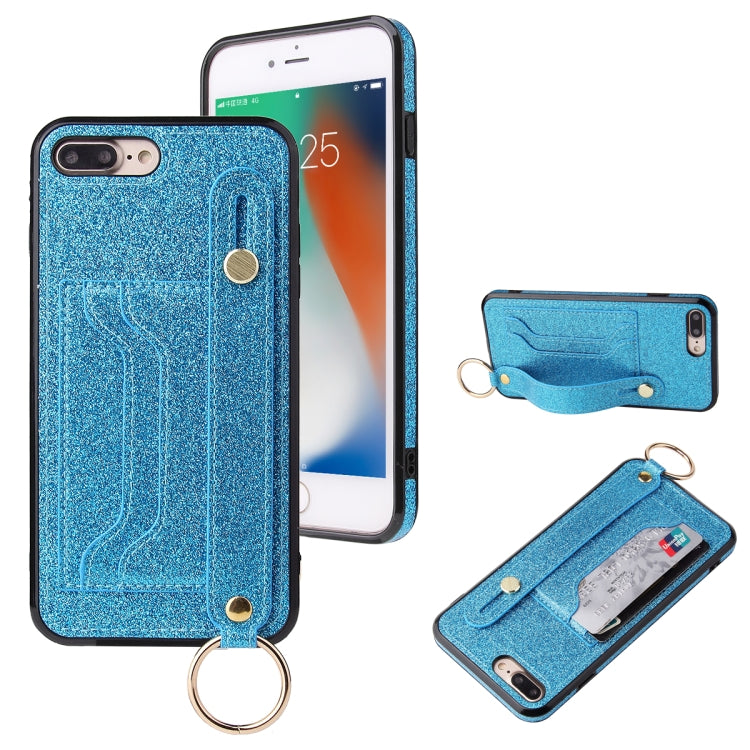 Glitter Powder PU+TPU Shockproof Protective Case with Holder & Card Slots & Wrist Strap, For iPhone 6 / 6s, For iPhone 6 Plus / 6s Plus, For iPhone SE 2022 / SE 2020 / 8 / 7, For iPhone 8 Plus / 7 Plus, For iPhone 11, For iPhone 11 Pro                 ...