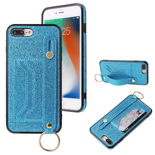 Load image into Gallery viewer, Glitter Powder PU+TPU Shockproof Protective Case with Holder &amp; Card Slots &amp; Wrist Strap, For iPhone 6 / 6s, For iPhone 6 Plus / 6s Plus, For iPhone SE 2022 / SE 2020 / 8 / 7, For iPhone 8 Plus / 7 Plus, For iPhone 11, For iPhone 11 Pro                 ...