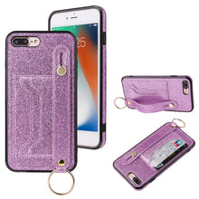 Load image into Gallery viewer, Glitter Powder PU+TPU Shockproof Protective Case with Holder &amp; Card Slots &amp; Wrist Strap, For iPhone 6 / 6s, For iPhone 6 Plus / 6s Plus, For iPhone SE 2022 / SE 2020 / 8 / 7, For iPhone 8 Plus / 7 Plus, For iPhone 11, For iPhone 11 Pro                 ...