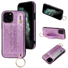 Load image into Gallery viewer, Glitter Powder PU+TPU Shockproof Protective Case with Holder &amp; Card Slots &amp; Wrist Strap, For iPhone 6 / 6s, For iPhone 6 Plus / 6s Plus, For iPhone SE 2022 / SE 2020 / 8 / 7, For iPhone 8 Plus / 7 Plus, For iPhone 11, For iPhone 11 Pro                 ...