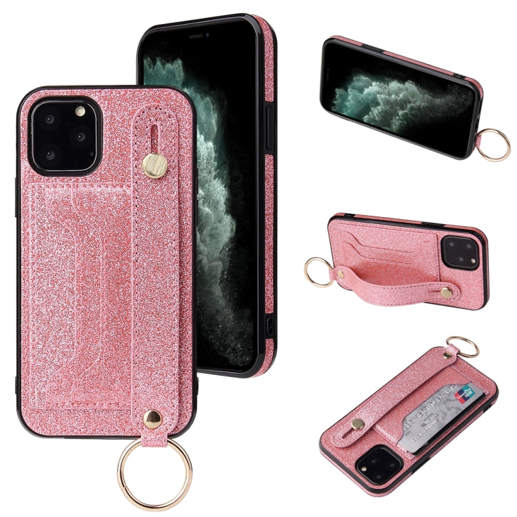 Glitter Powder PU+TPU Shockproof Protective Case with Holder & Card Slots & Wrist Strap, For iPhone 6 / 6s, For iPhone 6 Plus / 6s Plus, For iPhone SE 2022 / SE 2020 / 8 / 7, For iPhone 8 Plus / 7 Plus, For iPhone 11, For iPhone 11 Pro                 ...
