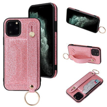 Load image into Gallery viewer, Glitter Powder PU+TPU Shockproof Protective Case with Holder &amp; Card Slots &amp; Wrist Strap, For iPhone 6 / 6s, For iPhone 6 Plus / 6s Plus, For iPhone SE 2022 / SE 2020 / 8 / 7, For iPhone 8 Plus / 7 Plus, For iPhone 11, For iPhone 11 Pro                 ...