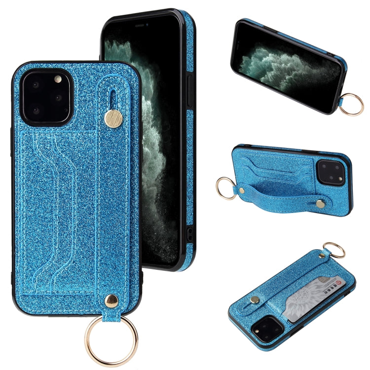 Glitter Powder PU+TPU Shockproof Protective Case with Holder & Card Slots & Wrist Strap, For iPhone 6 / 6s, For iPhone 6 Plus / 6s Plus, For iPhone SE 2022 / SE 2020 / 8 / 7, For iPhone 8 Plus / 7 Plus, For iPhone 11, For iPhone 11 Pro                 ...