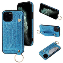 Load image into Gallery viewer, Glitter Powder PU+TPU Shockproof Protective Case with Holder &amp; Card Slots &amp; Wrist Strap, For iPhone 6 / 6s, For iPhone 6 Plus / 6s Plus, For iPhone SE 2022 / SE 2020 / 8 / 7, For iPhone 8 Plus / 7 Plus, For iPhone 11, For iPhone 11 Pro                 ...