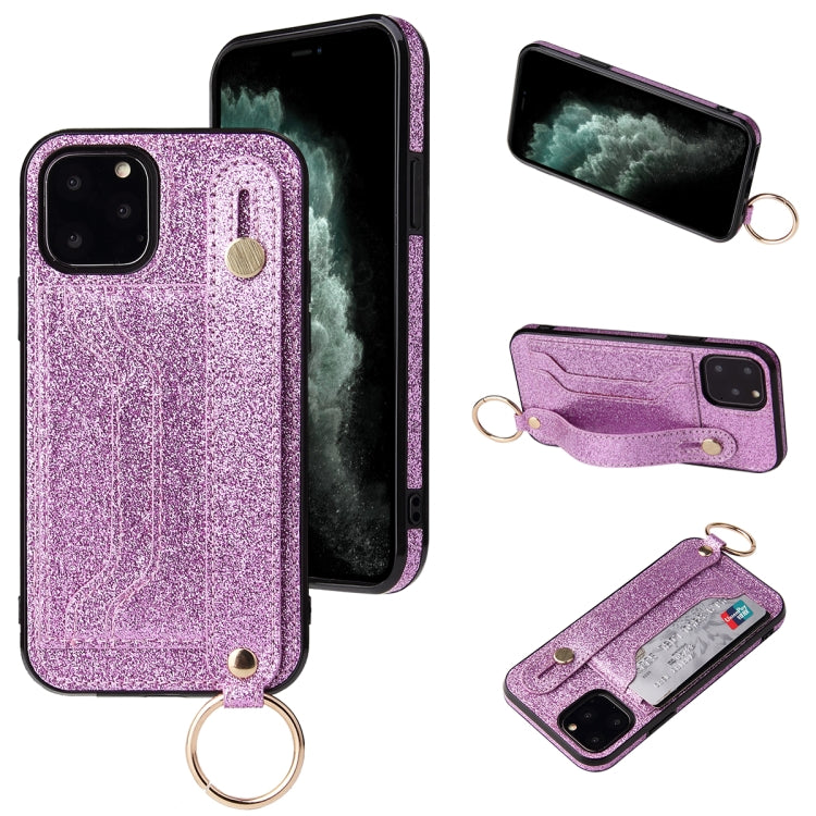 Glitter Powder PU+TPU Shockproof Protective Case with Holder & Card Slots & Wrist Strap, For iPhone 6 / 6s, For iPhone 6 Plus / 6s Plus, For iPhone SE 2022 / SE 2020 / 8 / 7, For iPhone 8 Plus / 7 Plus, For iPhone 11, For iPhone 11 Pro                 ...