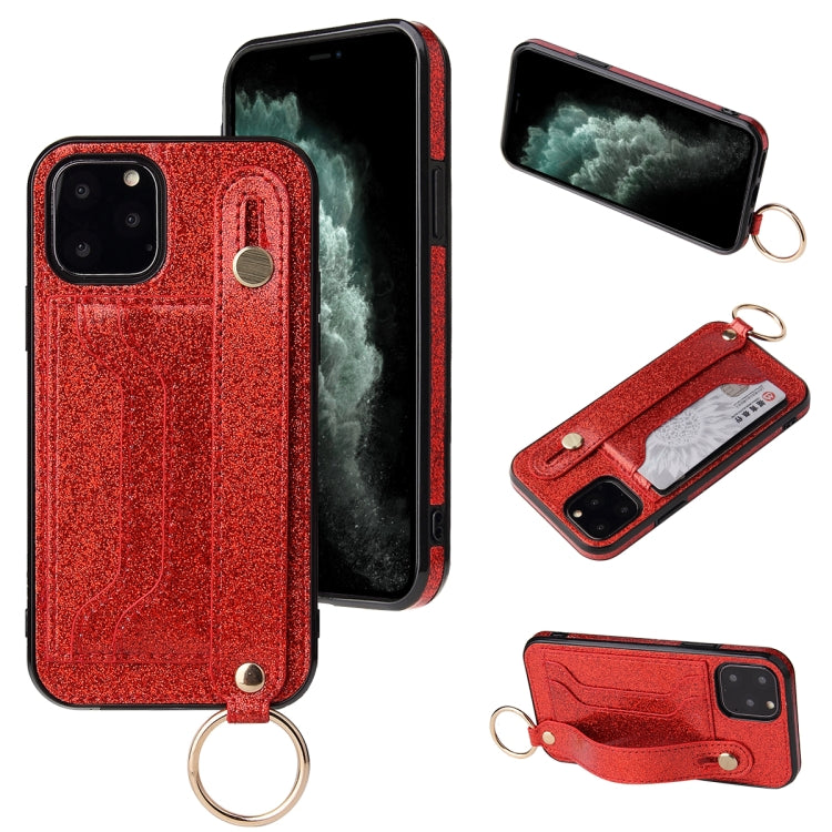 Glitter Powder PU+TPU Shockproof Protective Case with Holder & Card Slots & Wrist Strap, For iPhone 6 / 6s, For iPhone 6 Plus / 6s Plus, For iPhone SE 2022 / SE 2020 / 8 / 7, For iPhone 8 Plus / 7 Plus, For iPhone 11, For iPhone 11 Pro                 ...