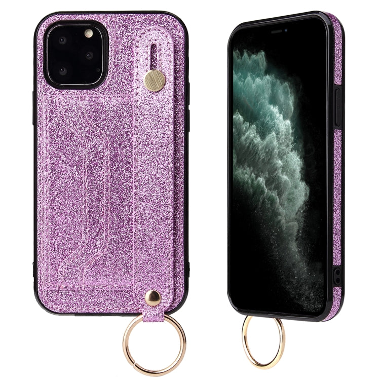 Glitter Powder PU+TPU Shockproof Protective Case with Holder & Card Slots & Wrist Strap, For iPhone 6 / 6s, For iPhone 6 Plus / 6s Plus, For iPhone SE 2022 / SE 2020 / 8 / 7, For iPhone 8 Plus / 7 Plus, For iPhone 11, For iPhone 11 Pro                 ...