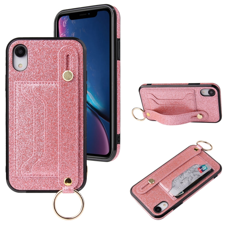 Glitter Powder PU+TPU Shockproof Protective Case with Holder & Card Slots & Wrist Strap, For iPhone 6 / 6s, For iPhone 6 Plus / 6s Plus, For iPhone SE 2022 / SE 2020 / 8 / 7, For iPhone 8 Plus / 7 Plus, For iPhone 11, For iPhone 11 Pro                 ...