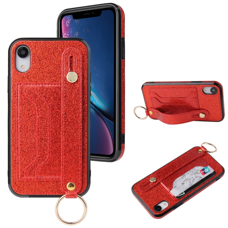 Glitter Powder PU+TPU Shockproof Protective Case with Holder & Card Slots & Wrist Strap, For iPhone 6 / 6s, For iPhone 6 Plus / 6s Plus, For iPhone SE 2022 / SE 2020 / 8 / 7, For iPhone 8 Plus / 7 Plus, For iPhone 11, For iPhone 11 Pro                 ...