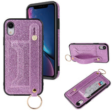 Load image into Gallery viewer, Glitter Powder PU+TPU Shockproof Protective Case with Holder &amp; Card Slots &amp; Wrist Strap, For iPhone 6 / 6s, For iPhone 6 Plus / 6s Plus, For iPhone SE 2022 / SE 2020 / 8 / 7, For iPhone 8 Plus / 7 Plus, For iPhone 11, For iPhone 11 Pro                 ...