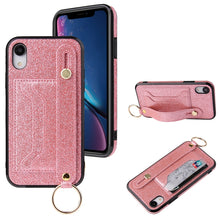Load image into Gallery viewer, Glitter Powder PU+TPU Shockproof Protective Case with Holder &amp; Card Slots &amp; Wrist Strap, For iPhone 6 / 6s, For iPhone 6 Plus / 6s Plus, For iPhone SE 2022 / SE 2020 / 8 / 7, For iPhone 8 Plus / 7 Plus, For iPhone 11, For iPhone 11 Pro                 ...