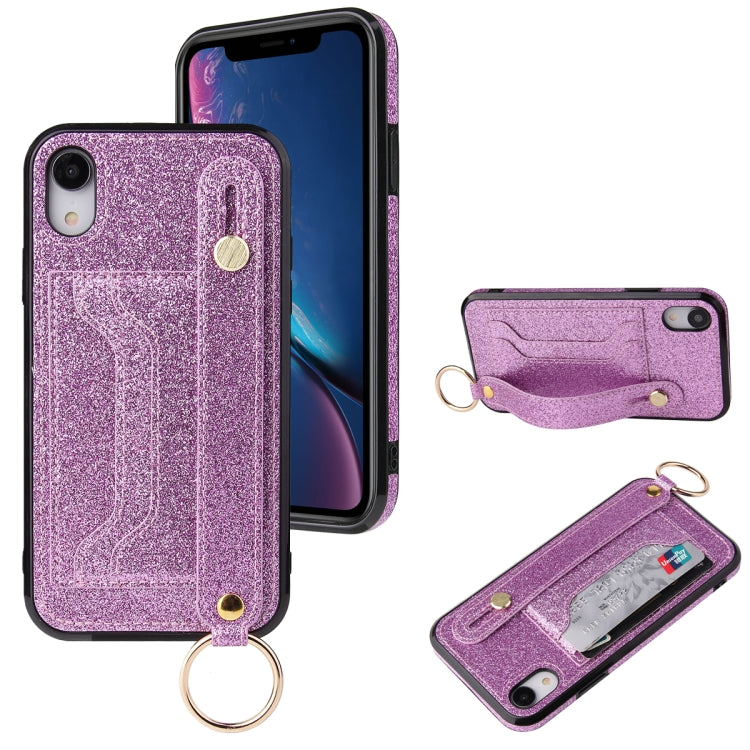 Glitter Powder PU+TPU Shockproof Protective Case with Holder & Card Slots & Wrist Strap, For iPhone 6 / 6s, For iPhone 6 Plus / 6s Plus, For iPhone SE 2022 / SE 2020 / 8 / 7, For iPhone 8 Plus / 7 Plus, For iPhone 11, For iPhone 11 Pro                 ...