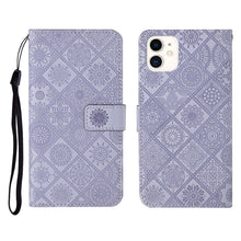 Load image into Gallery viewer, Ethnic Style Embossed Pattern Horizontal Flip Leather Case with Holder &amp; Card Slots &amp; Wallet &amp; Lanyard, For iPhone 12, For iPhone 12 Mini, For iPhone 12 Pro Max, For iPhone SE 2022 / SE 2020 / 8 / 7, For iPhone XR, For iPhone XS Max