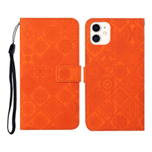 Load image into Gallery viewer, Ethnic Style Embossed Pattern Horizontal Flip Leather Case with Holder &amp; Card Slots &amp; Wallet &amp; Lanyard, For iPhone 12, For iPhone 12 Mini, For iPhone 12 Pro Max, For iPhone SE 2022 / SE 2020 / 8 / 7, For iPhone XR, For iPhone XS Max