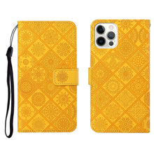 Load image into Gallery viewer, Ethnic Style Embossed Pattern Horizontal Flip Leather Case with Holder &amp; Card Slots &amp; Wallet &amp; Lanyard, For iPhone 12, For iPhone 12 Mini, For iPhone 12 Pro Max, For iPhone SE 2022 / SE 2020 / 8 / 7, For iPhone XR, For iPhone XS Max