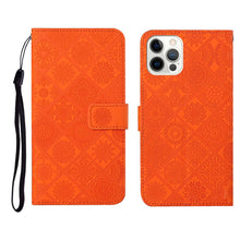 Load image into Gallery viewer, Ethnic Style Embossed Pattern Horizontal Flip Leather Case with Holder &amp; Card Slots &amp; Wallet &amp; Lanyard, For iPhone 12, For iPhone 12 Mini, For iPhone 12 Pro Max, For iPhone SE 2022 / SE 2020 / 8 / 7, For iPhone XR, For iPhone XS Max