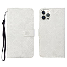 Load image into Gallery viewer, Ethnic Style Embossed Pattern Horizontal Flip Leather Case with Holder &amp; Card Slots &amp; Wallet &amp; Lanyard, For iPhone 12, For iPhone 12 Mini, For iPhone 12 Pro Max, For iPhone SE 2022 / SE 2020 / 8 / 7, For iPhone XR, For iPhone XS Max