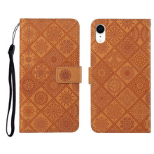 Load image into Gallery viewer, Ethnic Style Embossed Pattern Horizontal Flip Leather Case with Holder &amp; Card Slots &amp; Wallet &amp; Lanyard, For iPhone 12, For iPhone 12 Mini, For iPhone 12 Pro Max, For iPhone SE 2022 / SE 2020 / 8 / 7, For iPhone XR, For iPhone XS Max