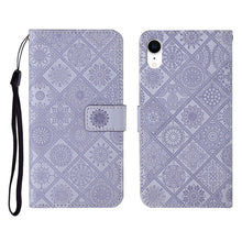 Load image into Gallery viewer, Ethnic Style Embossed Pattern Horizontal Flip Leather Case with Holder &amp; Card Slots &amp; Wallet &amp; Lanyard, For iPhone 12, For iPhone 12 Mini, For iPhone 12 Pro Max, For iPhone SE 2022 / SE 2020 / 8 / 7, For iPhone XR, For iPhone XS Max