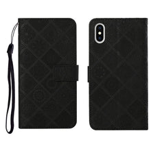Load image into Gallery viewer, Ethnic Style Embossed Pattern Horizontal Flip Leather Case with Holder &amp; Card Slots &amp; Wallet &amp; Lanyard, For iPhone 12, For iPhone 12 Mini, For iPhone 12 Pro Max, For iPhone SE 2022 / SE 2020 / 8 / 7, For iPhone XR, For iPhone XS Max