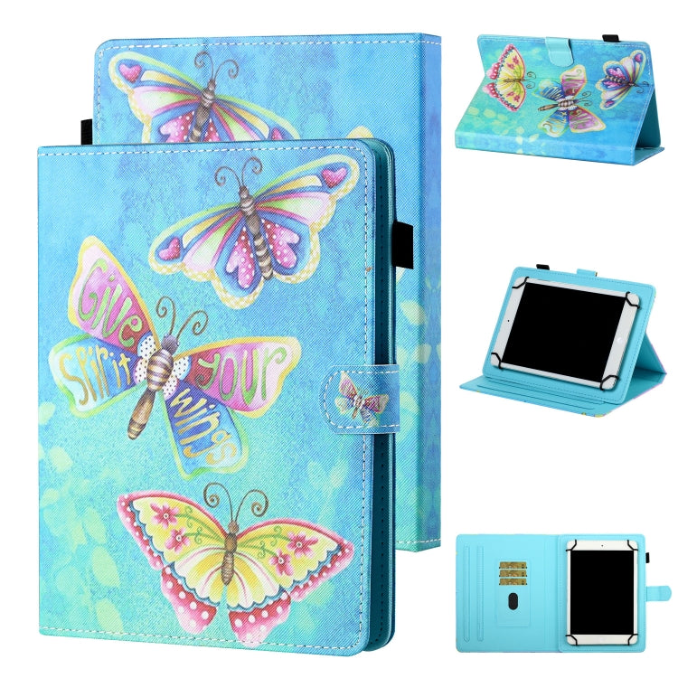 Universal Coloured Drawing Stitching Horizontal Flip Leather Case with Holder & Card Slot