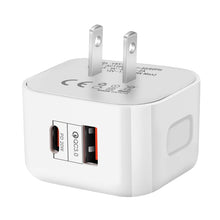 Load image into Gallery viewer, 20W PD + QC 3.0 Dual Ports Travel Charger Power Adapter,, US Plug, EU Plug, UK Plug