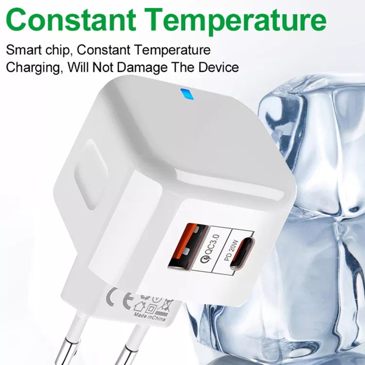20W PD + QC 3.0 Dual Ports Travel Charger Power Adapter,, US Plug, EU Plug, UK Plug