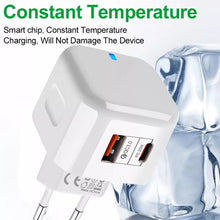 Load image into Gallery viewer, 20W PD + QC 3.0 Dual Ports Travel Charger Power Adapter,, US Plug, EU Plug, UK Plug